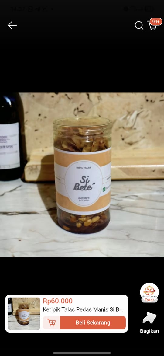 Produk Keripik Talas pedas manis si bete"